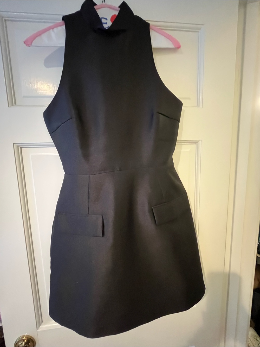 Amanda Uprichard Black High-Neck Mini Dress with Pocket Flaps